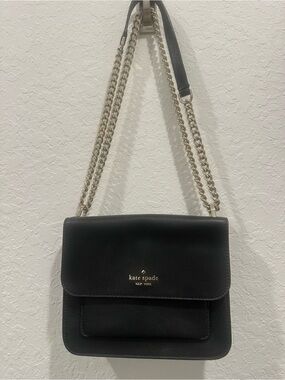 kate spade Black Pebbled Leather Crossbody with Gold Chain Strap